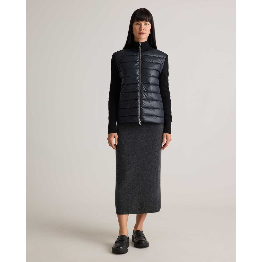 Quince Shiny Black Mixed Media Down and Cashmere Jacket Size M NWT